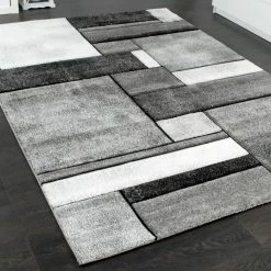 Xrugs Modern Grey Rug Geometric Hand-Carved Pattern Extra Large Small Woven Carpet Mat