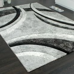 Xrugs Grey Rug Marble Effect Extra Large XL Small Woven Carpet 3D Hand Carved Pattern