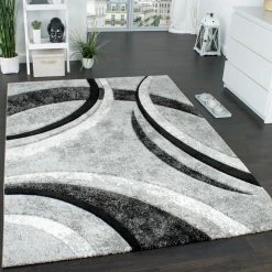 Xrugs Grey Rug Marble Effect Extra Large XL Small Woven Carpet 3D Hand Carved Pattern