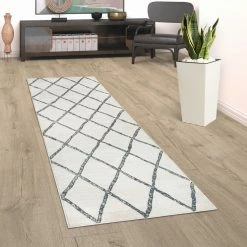 Xrugs Large Rug White Cream Diamond Geometric Scandi Pattern Runner Large Small Carpet Runners