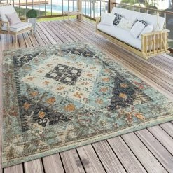 Xrugs Outdoor Rug Large Teal Blue Oriental Diamond Pattern Patio Garden Decking Mats Outdoor Rugs