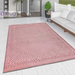 Xrug Outdoor Rugs Outdoor Rug Pink Large XL Small For Garden Patios Decking Gazebo Monochrome Soft Woven Greek Key Geometric Mat