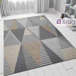 Xrugs Grey Mustard Rug Geometric 100% Cotton Small Extra Large XL Washable Modern Flat Weave Carpet Woven Living Room Mat
