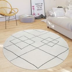 Xrugs White Cream Rug Geometric Diamond Pattern Retro Vintage Carpet Large Runner Mat