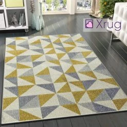 Xrugs Modern Mustard Yellow Grey Rugs Geometric Pattern Woven Low Pile Carpet Living Room & Bedroom Floor Mats