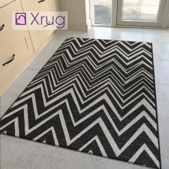 Xrugs Grey Black Zig Zag Rug Flat Weave Jute Look Chevron Carpet Small Large Long Kitchen Hallway Runner Indoor Mat
