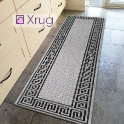 Xrugs Grey Rug Greek Key Style Pattern Jute Look Flat Weave Kitchen Small Large Runner