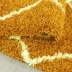 Xrug Shaggy Rug Yellow Mustard Gold Soft Fluffy Geometric Diamond Carpet Large XL Small For Bedroom Living Room